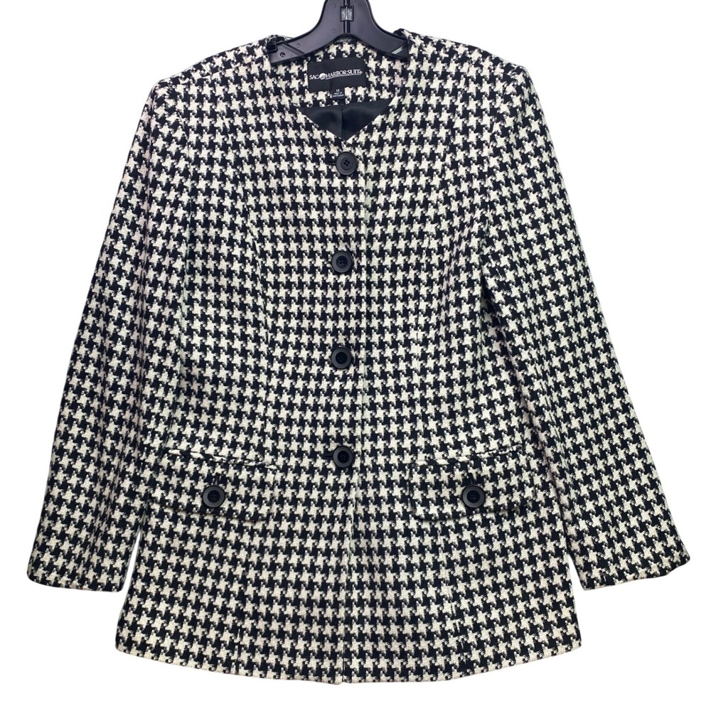 Sag Harbor Blazer Womens 14 Houndstooth Wool Blend Coat Office Old Money Career